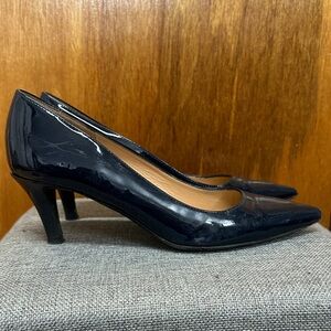 Classic Navy Patent Pointed-Toe Pumps - Women